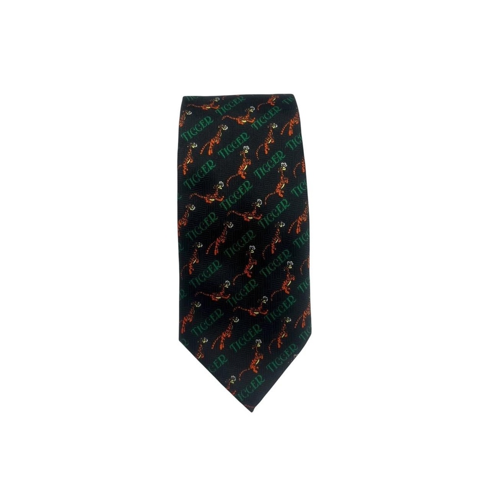 Disney Pooh Brand Tie Black Green Orange Tigger Pattern Vintage Whimsical